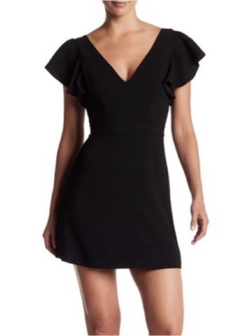 BCBGeneration Black V-Neck Flutter Sleeve Mini Dress